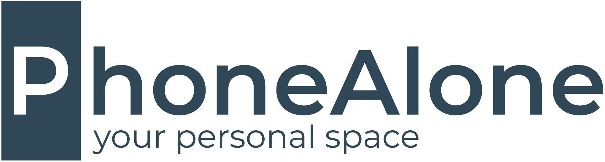 PhoneAlone - your personal space blåt logo med tagline